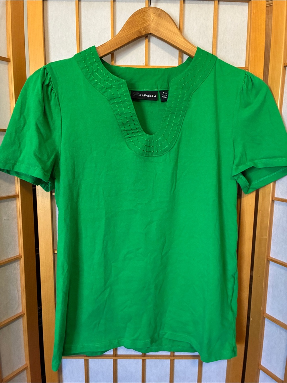 Rafaella Bright Green Short-Sleeve Split Neck Top